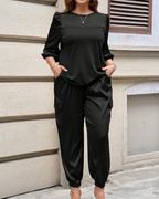 Conjunto Casual de Verano para Mujer de 2 Piezas con Camisa de Manga 3/4 y Pantalón Capri con Cordón de Ajuste®