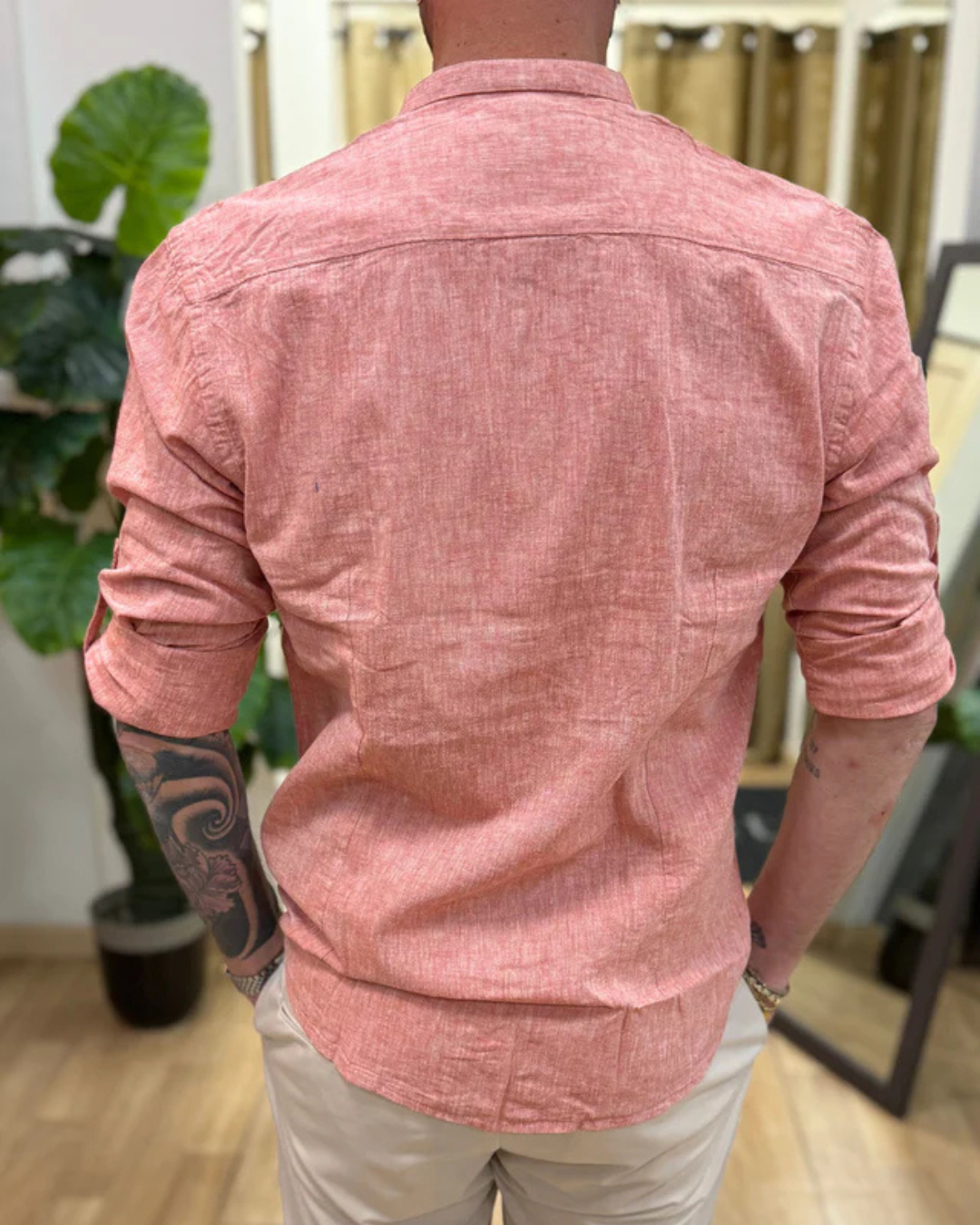 Camisa de Manga Larga en tejido de Lino para Hombre