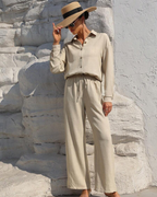 Conjunto de Camisa con Botones y Pantalón Ancho con Cintura Ajustada