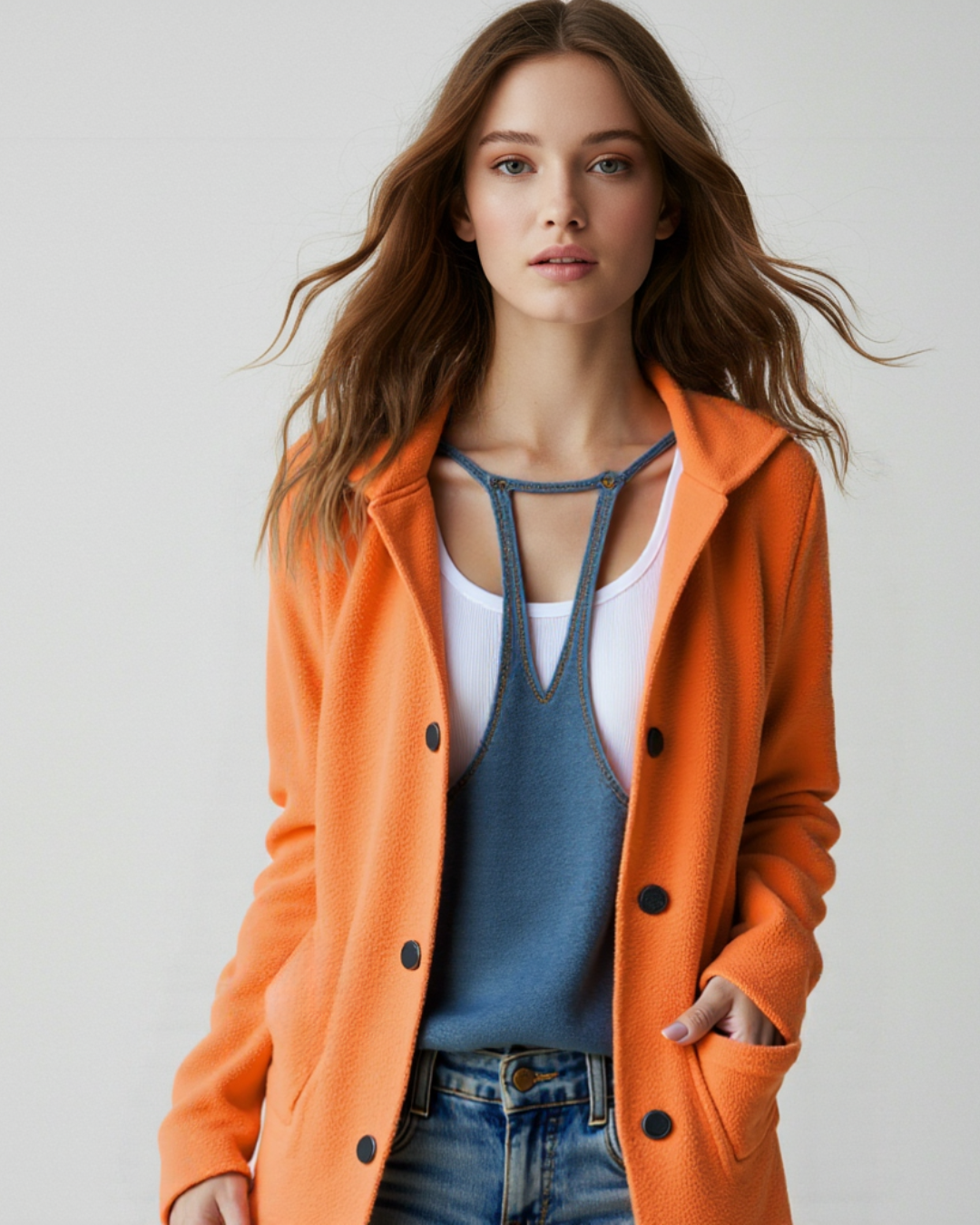 Chaqueta informal con botones frontales y bolsillos para mujer®