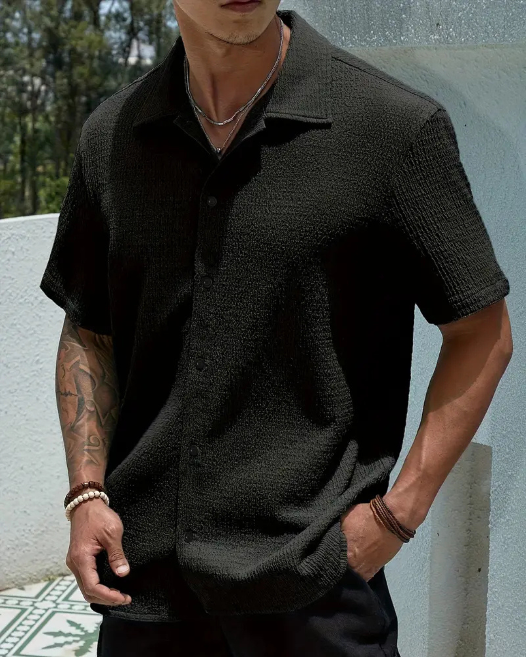 Camisa de manga corta con tejido texturizado para hombre