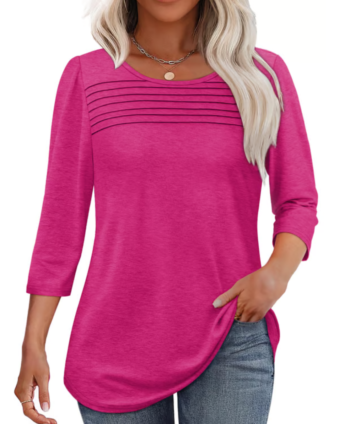 Blusa de Punto Ligero con Cuello Redondo y Manga 3/4 para Mujer