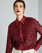 Camisa de Fiesta con Cuello y Lentejuelas de Purpurina para Mujer