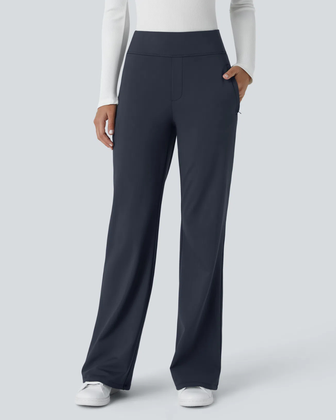 Pantalón de Cintura Alta para Mujer con Bolsillos Laterales con Cremallera