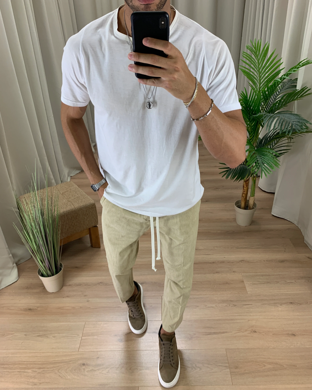 Pantalones de Corte Recto con Cintura Ajustable de Cordón para Hombres®