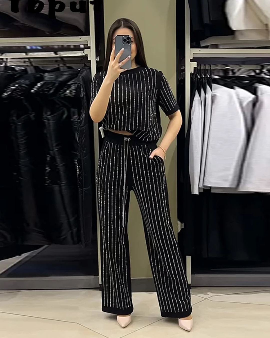 Conjunto casual de dos piezas con pantalones y camisa de manga corta para mujer