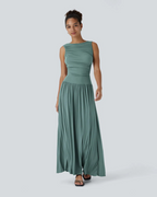 Vestido largo holgado con escote en pato