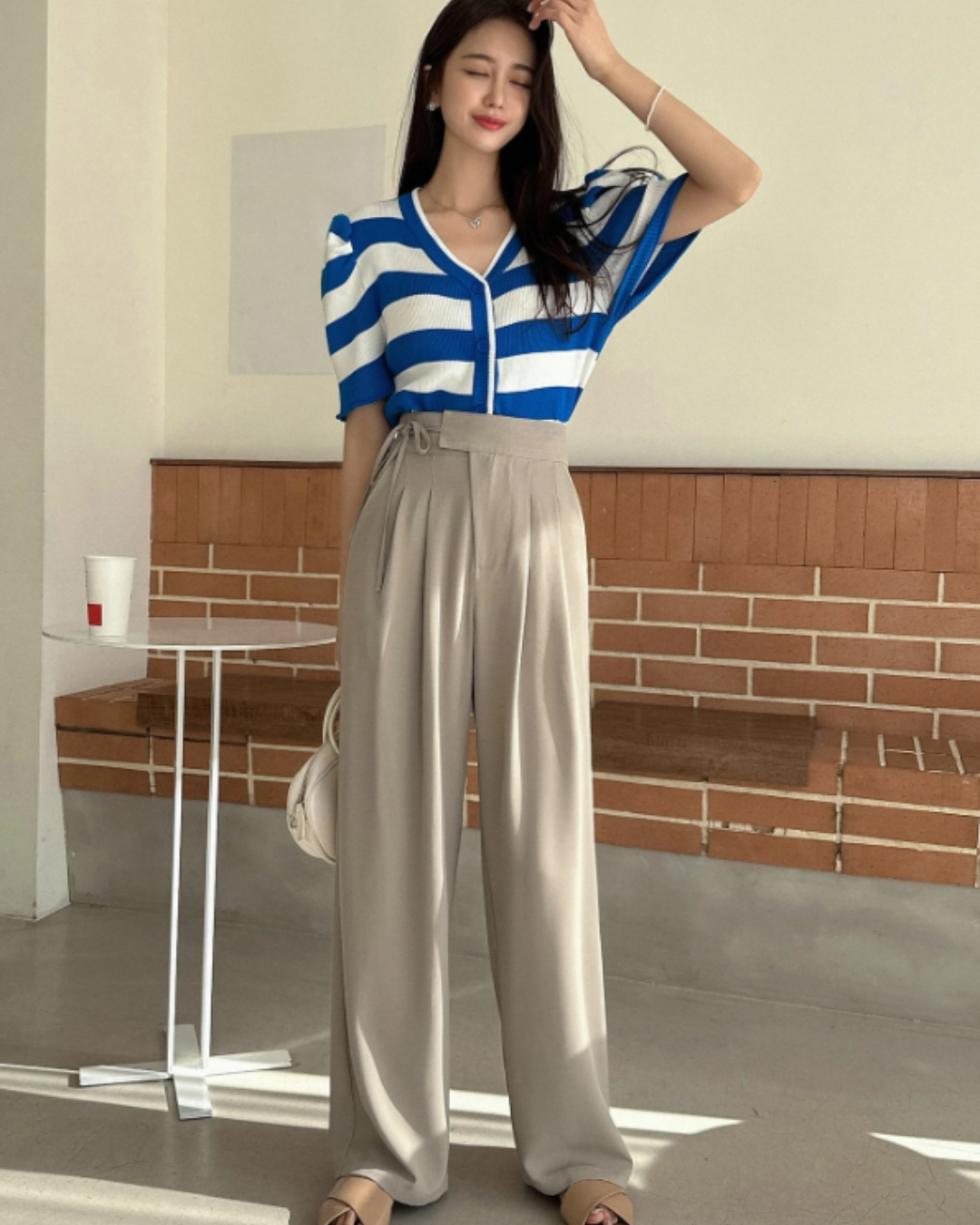 Pantalones holgados de cintura alta ajustable