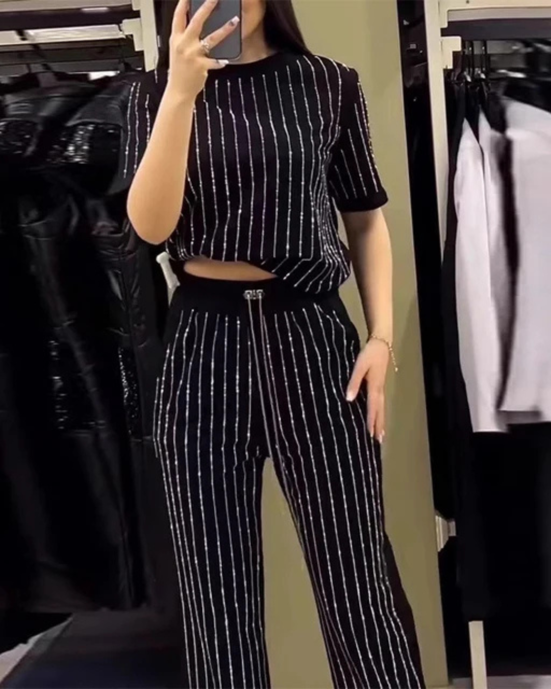 Conjunto casual de dos piezas con pantalones y camisa de manga corta para mujer