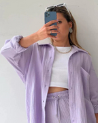 Conjunto de camisa de manga larga y short corto de cintura alta