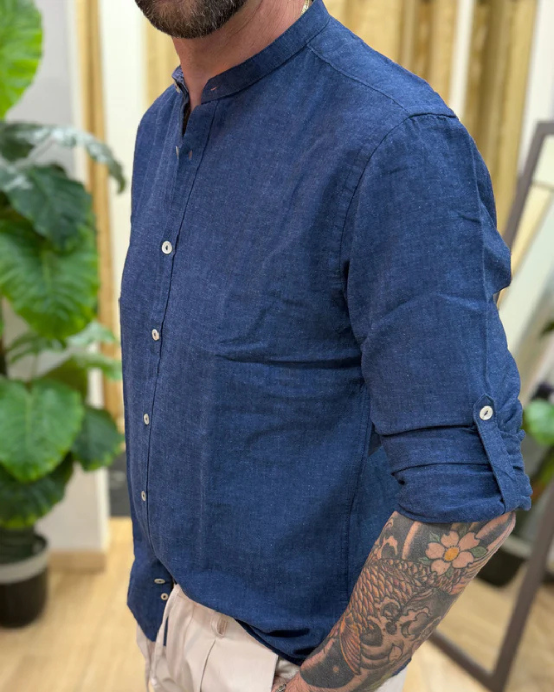 Camisa de Manga Larga en tejido de Lino para Hombre