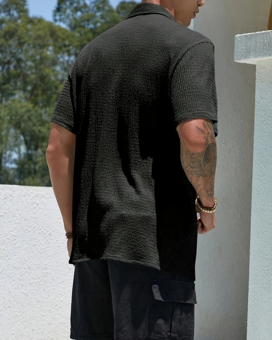 Camisa de manga corta con tejido texturizado para hombre