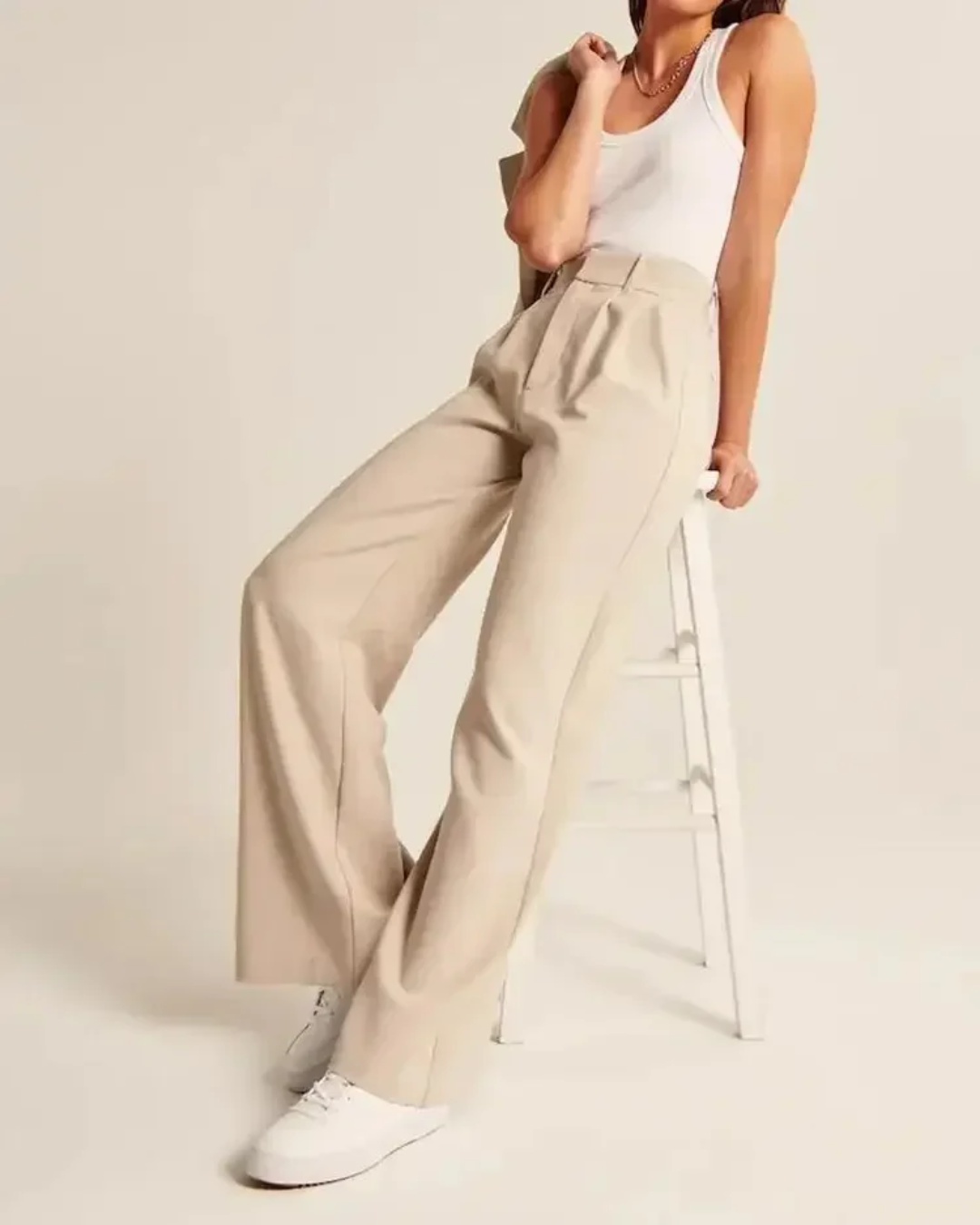 Pantalón de vestir cintura alta y corte recto para mujer