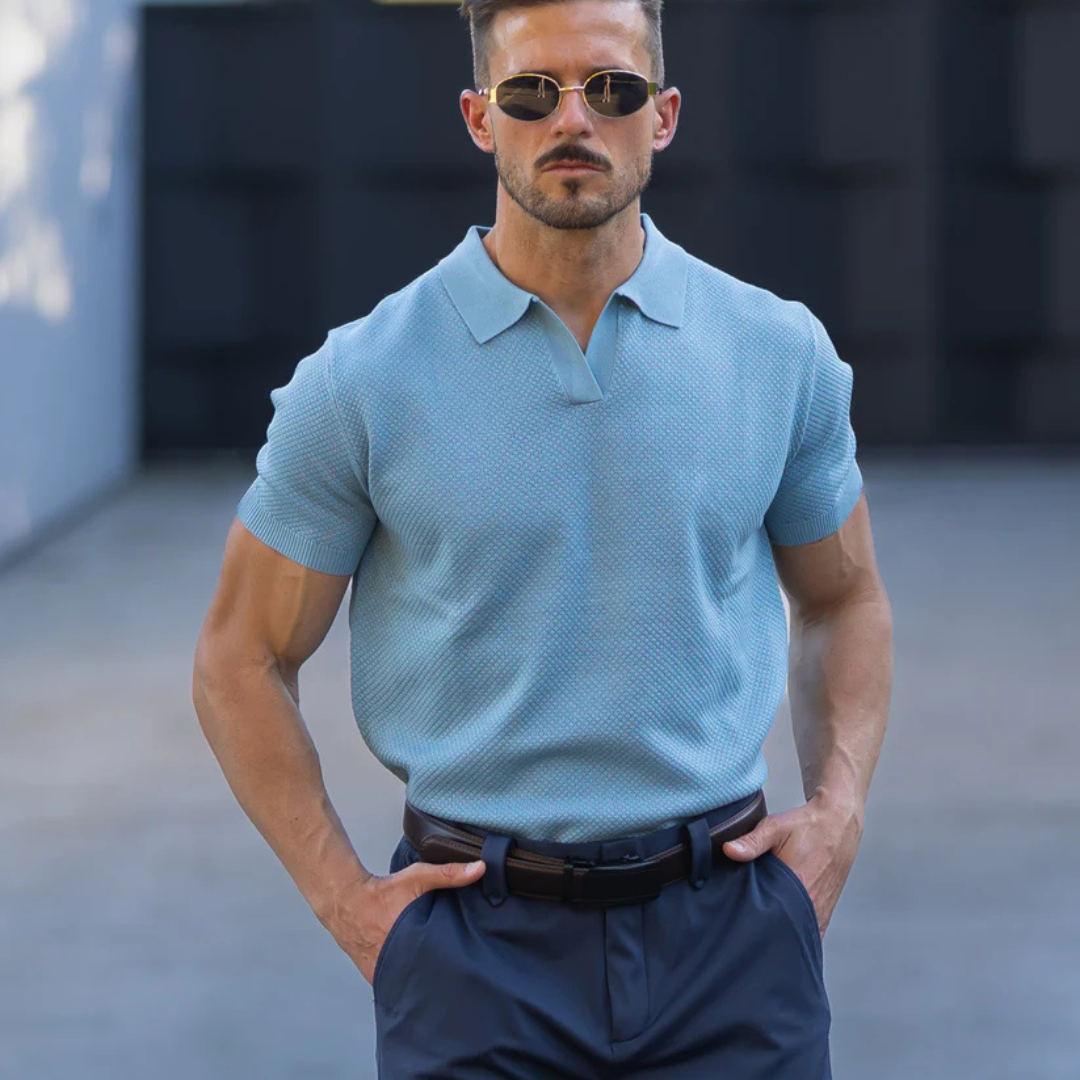 Polo Casual de Manga Corta con Tejido Texturizado para Hombre