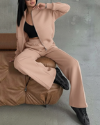Conjunto de Chaqueta con Cremallera y Pantalón de Pierna Ancha para Mujer