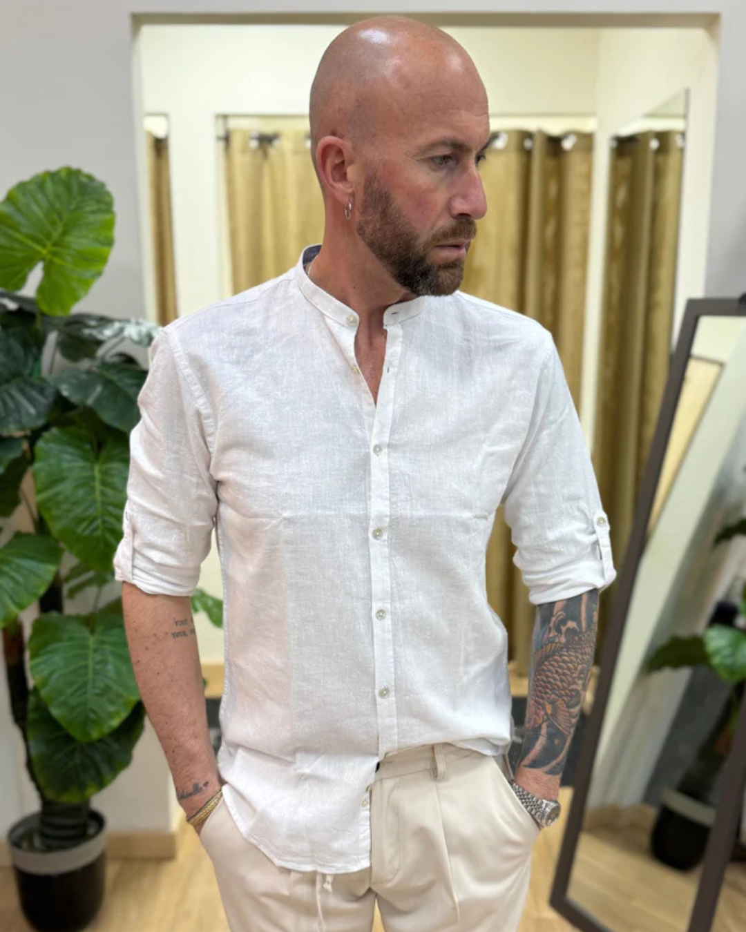 Camisa de Manga Larga en tejido de Lino para Hombre