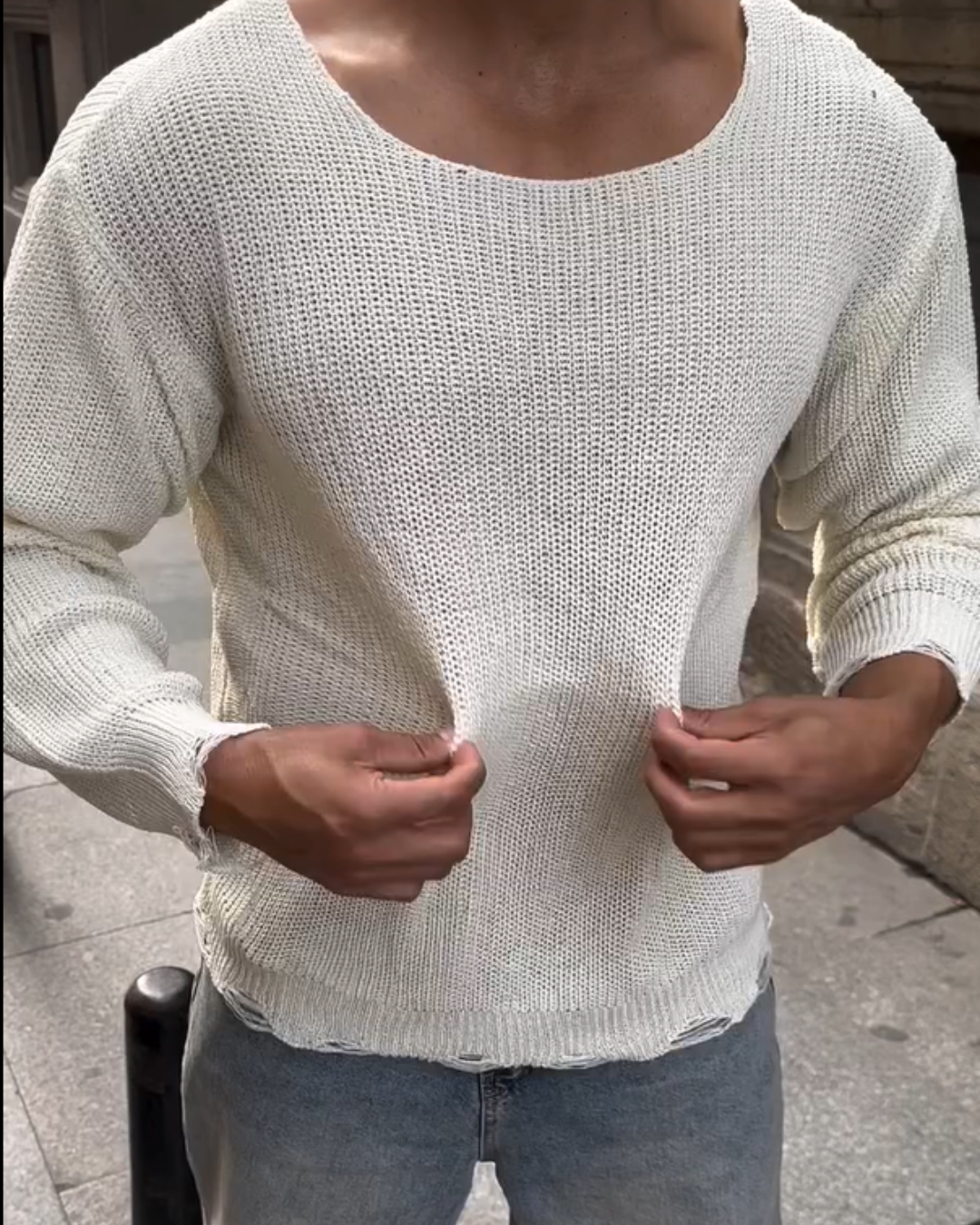 Suéter Holgado de Manga Larga con Cuello Redondo Grande para Hombre®