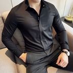Camisa de Solapa de Color liso para Hombre con Cierre de Cremallera®