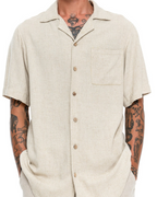 Camisa de Manga Corta para Hombre con Bolsillo Frontal y Tejido de Lino