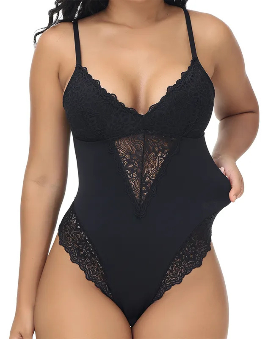 Body moldeador de una pieza en encaje sin mangas y con tirantes finos para mujer®