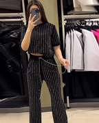 Conjunto casual de dos piezas con pantalones y camisa de manga corta para mujer