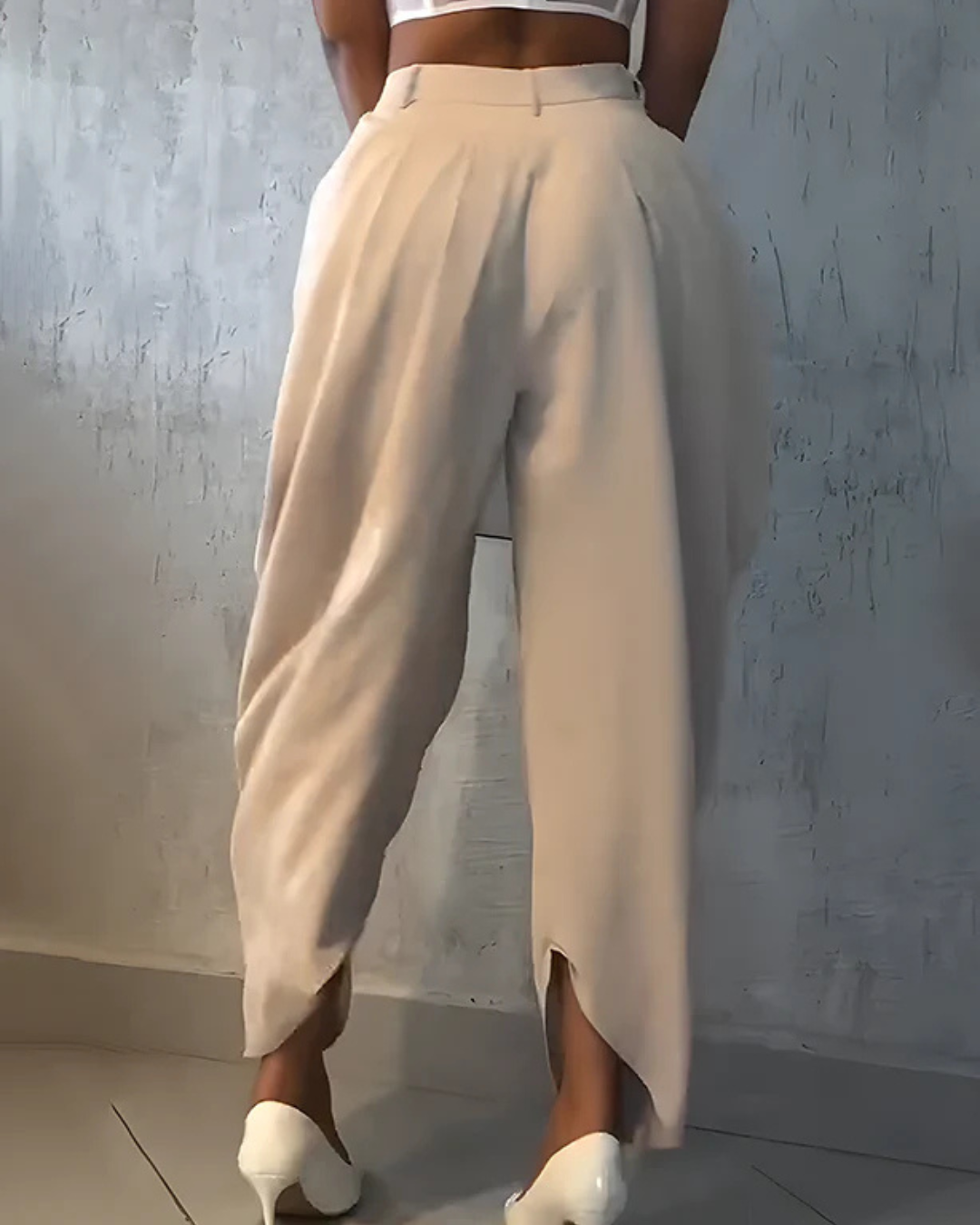 Pantalones informales de cintura alta y fruncido suelto para mujer®