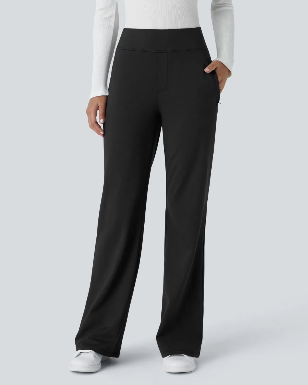 Pantalón de Cintura Alta para Mujer con Bolsillos Laterales con Cremallera
