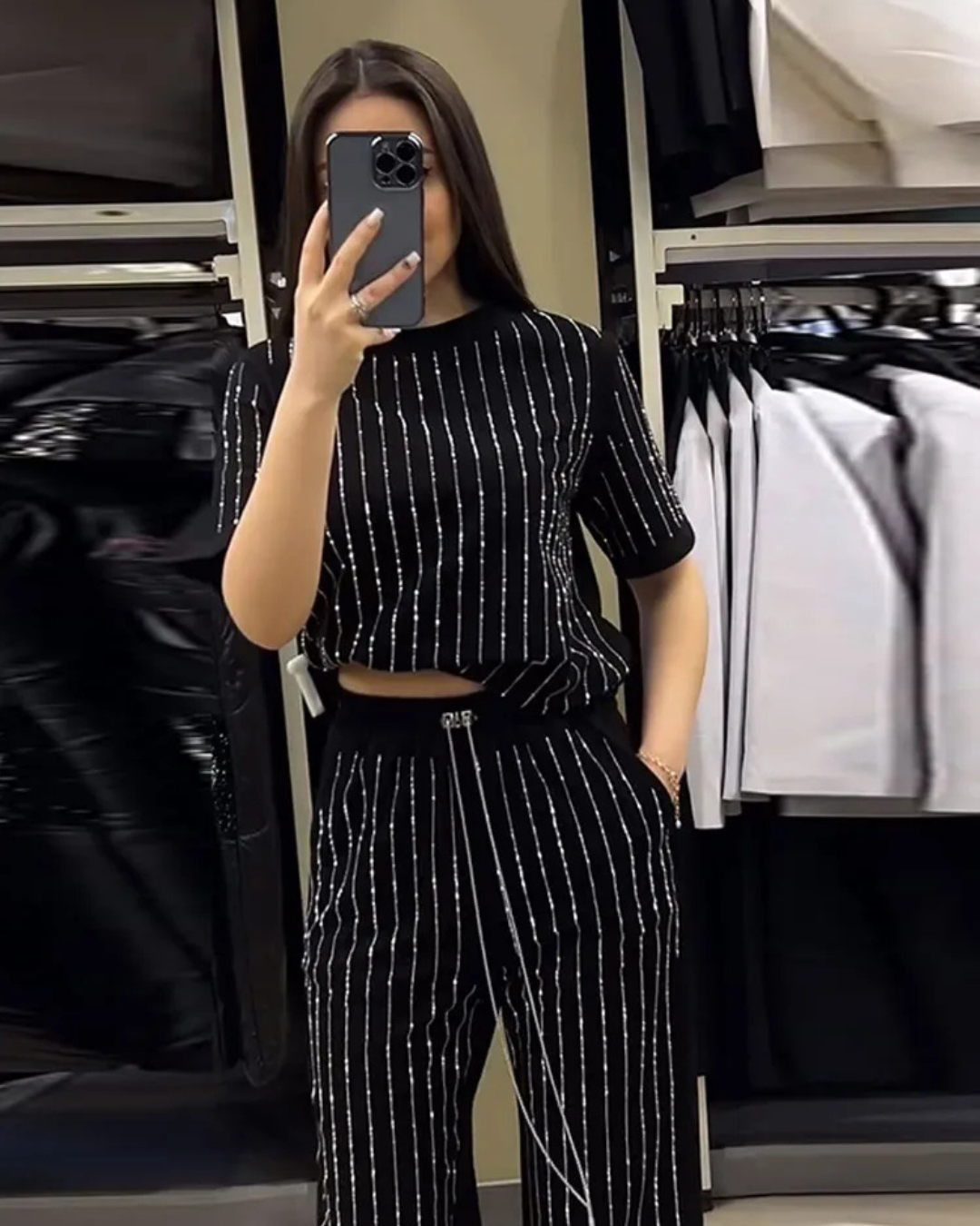 Conjunto casual de dos piezas con pantalones y camisa de manga corta para mujer