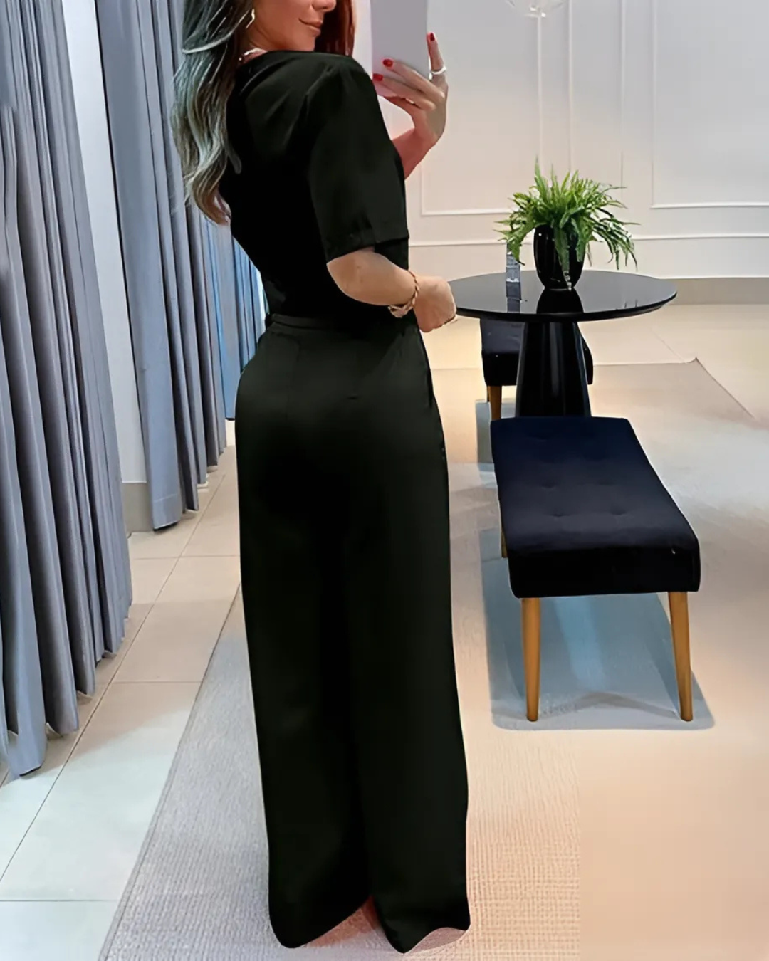 Conjunto Elegante con Top Corto y Pantalón de Pierna Ancha para Mujer