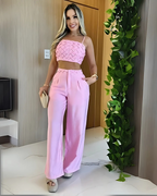 Conjunto de Verano para Mujer con Pantalón Palazzo y Top Corto de Tirantes®