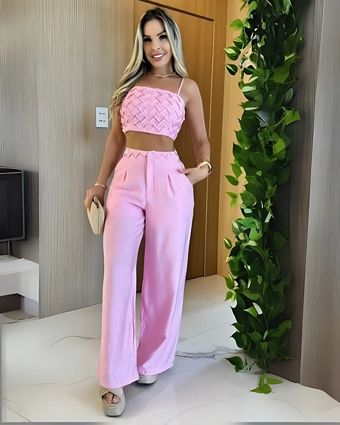 Conjunto de Verano para Mujer con Pantalón Palazzo y Top Corto de Tirantes®
