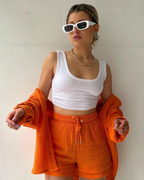 Conjunto de camisa de manga larga y short corto de cintura alta