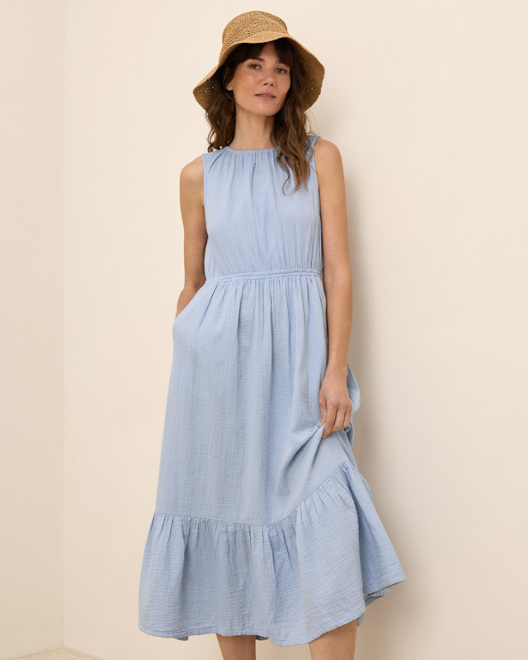 Vestido sin Mangas para Mujer en Lino con Volantes Ligero®