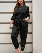 Conjunto Casual de Verano para Mujer de 2 Piezas con Camisa de Manga 3/4 y Pantalón Capri con Cordón de Ajuste®
